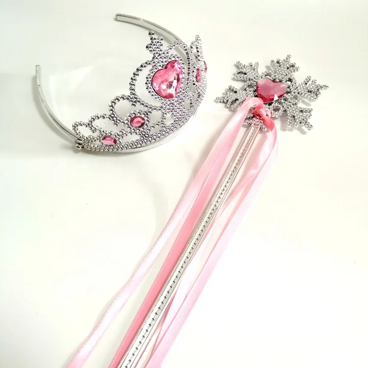 Frozen Birthday Party Supplies 2pcs/set Girls Princess Tiara Crown Magic Wand Kids Crown Rhinestone Tiara