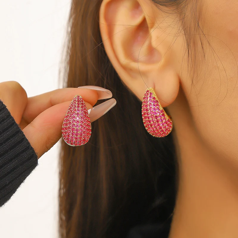 New Arrival Water Drop Earrings Cubic Zirconia Fashion Jewelry Silver Plated Simple Geometric Chunky Stud Earrings