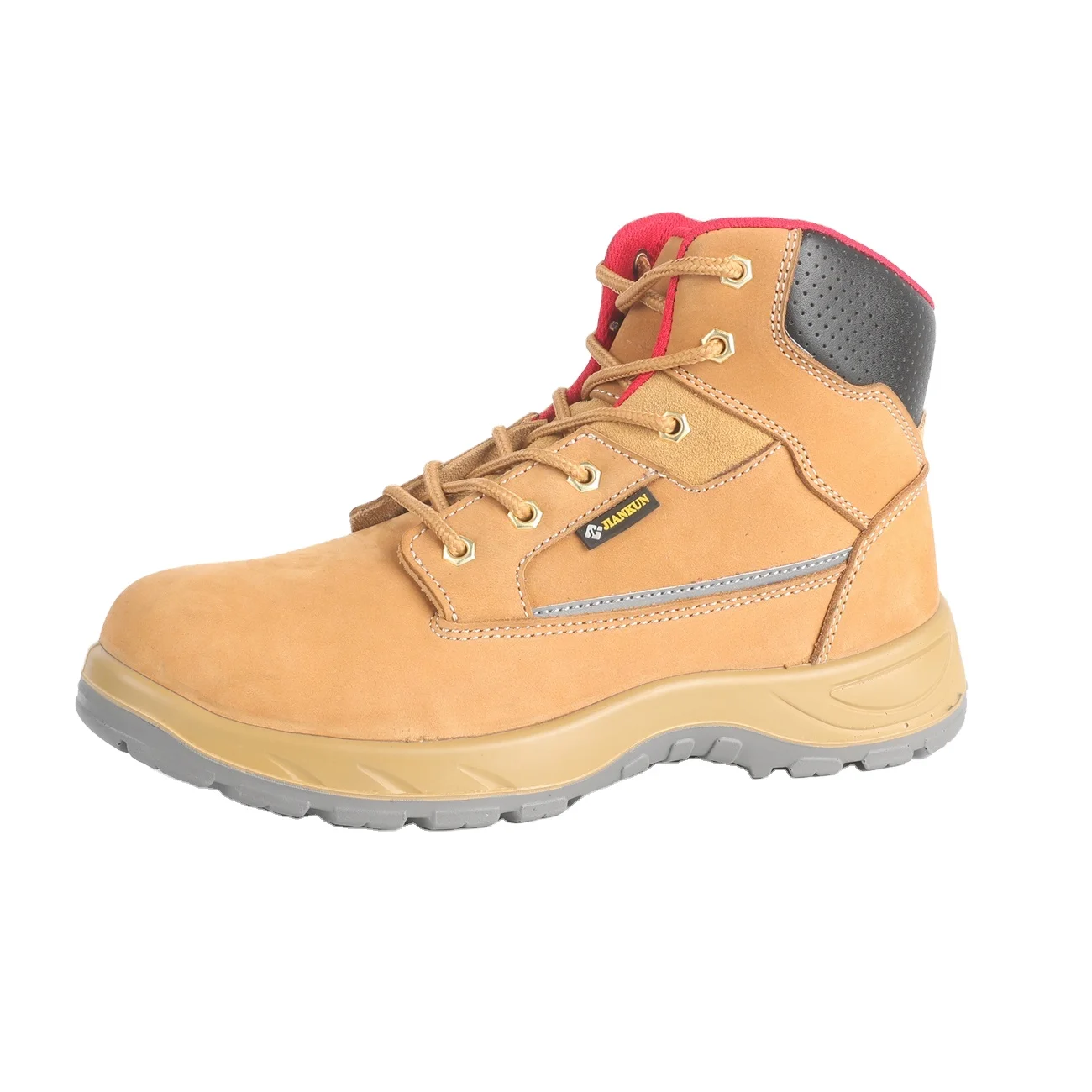 Sanded leather work boots with steel toes for high quality safe unbreakable shoes
