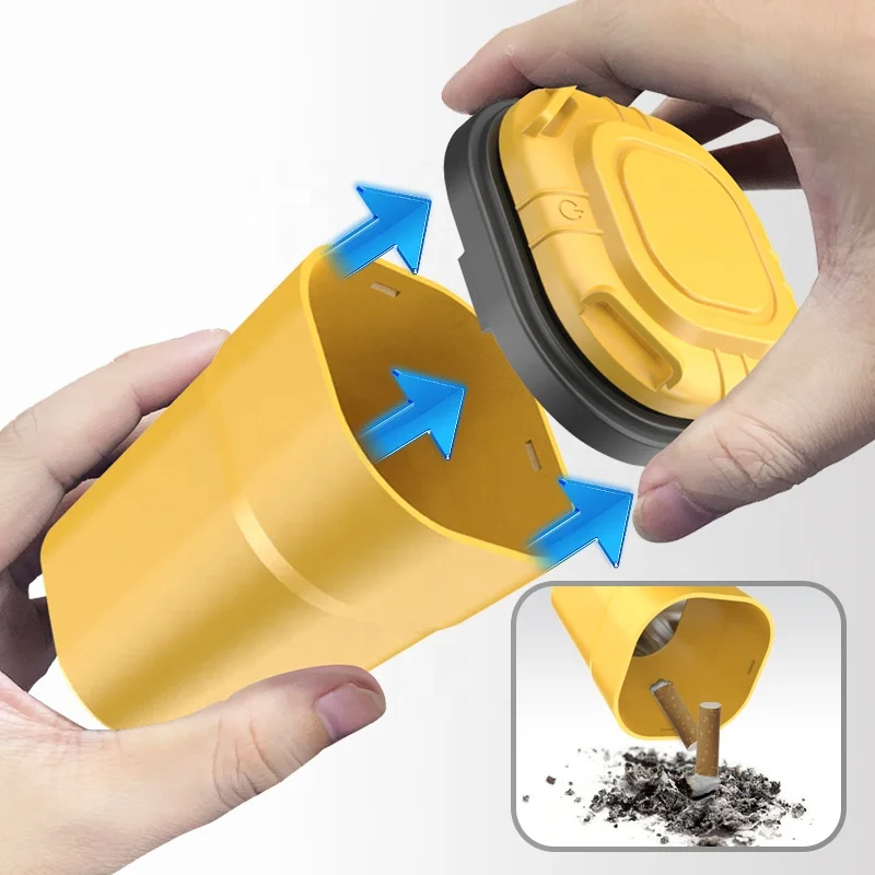 N19A Portable car ashtray with lid smell proof stainless steel LED ashtray for car accessories