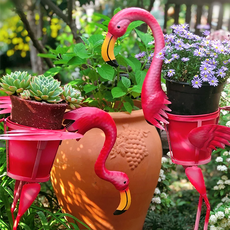 Garden Decoration Big Size Plant Pots Metal Made Pots for Plants Garden Flamingo Shaped  Plant Pots Wholesale