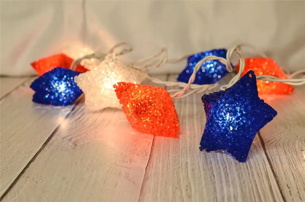 10 Counts Red White  Blue EVA Star Lights Fourth of July American Star String Lights USA Flag Independence Day Theme Decoration