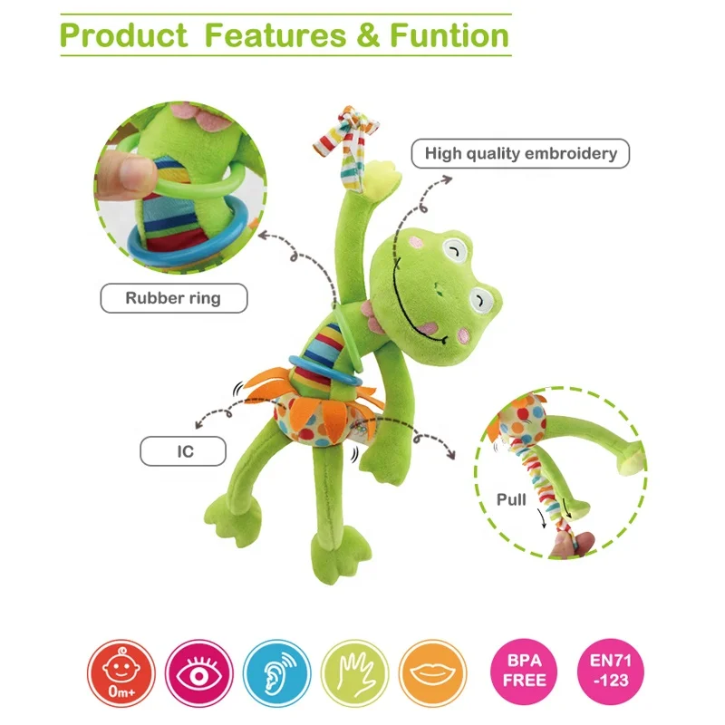 Wholesale Custom Soft Cotton Stuffed Animals Plush Toy Baby Monkey with Safety Mirror Musical Feature for Kids