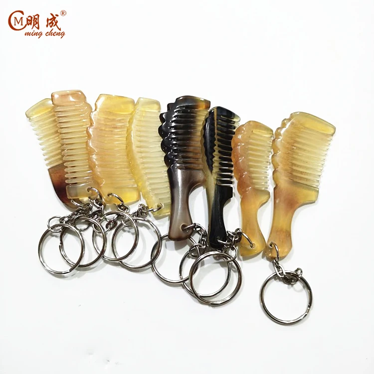 Highly polishing handle make horn comb keychain custom logo,funny keychain