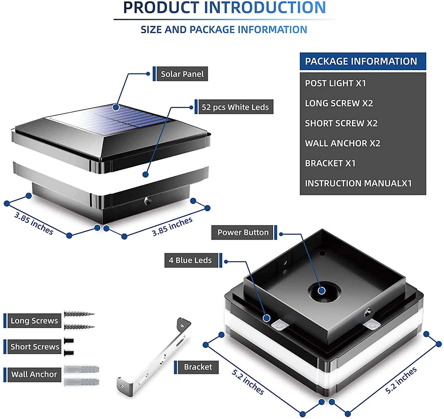 500lumens View larger image Add to Compare Share Lamp Column Solar Powered Led Cold White Waterproof Ip65 Vinyl Post white
