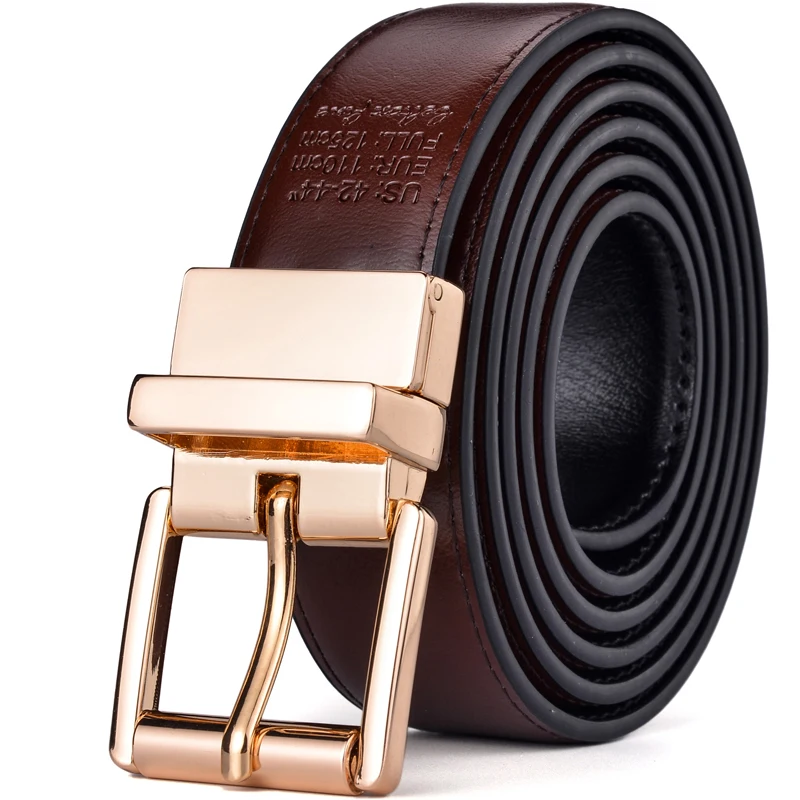 Female Belt Gold Buckle New Design 2.8CM black and Coffee Reversible Genuine Leather Belts for Women with Rotated Buckle