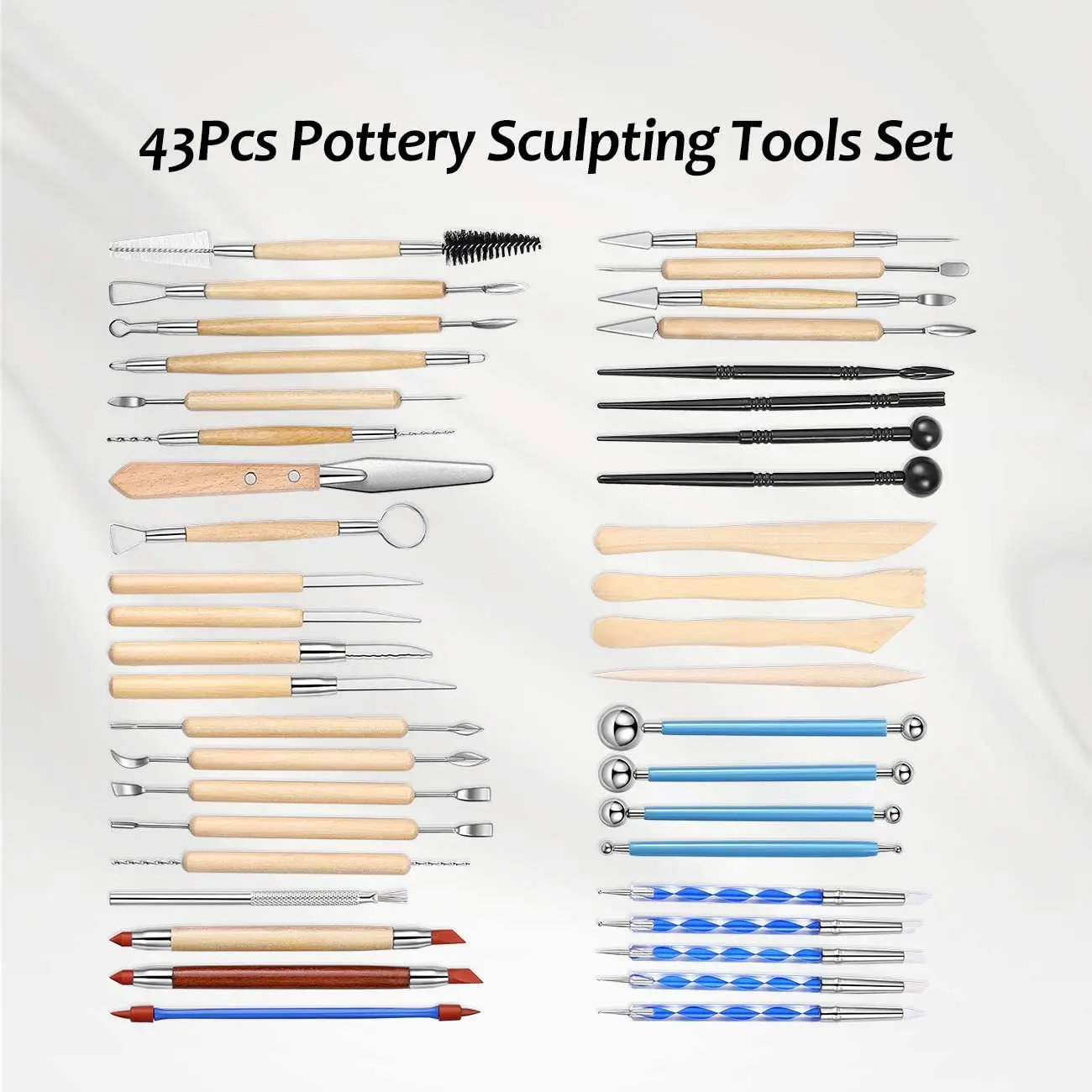 Pottery Clay Sculpture Tools 43 Pieces Double Sided Ceramic Tool Set With Portable Bag for