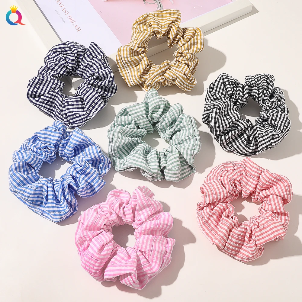 QIYUE High Grade Striped Elastic Hair Ties Korean Custom Large Fancy Hair Scrunchies