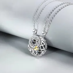 New Fashion Custom Stainless Steel 100 Language I Love You Projection Moon Star Magnetic Matching Best Friend Couple Necklace