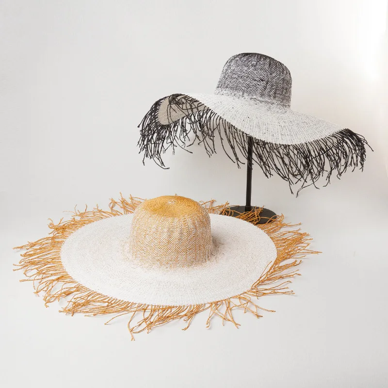 
European and American spring and summer new hairy dome paper straw hat fashion women large brimmed hat beach straw visor 