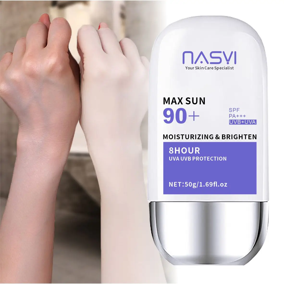 Natural Plant Extract Beauty Skin Care Facial Sunscreen Cream Spf 90 Oil Free Radical Scavenger Anti Oxidant UVA/UVB Sunblock