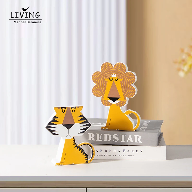 Nordic style home decor ceramic crafts children room decor lion animal table decor ornament for children gift