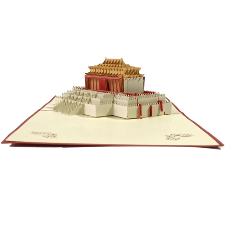 Luxury Custom Gate Tower Shape Handmade Paper 3D Card With A Grand Gate Tower Custom Printing Greeting Cards Display Stand