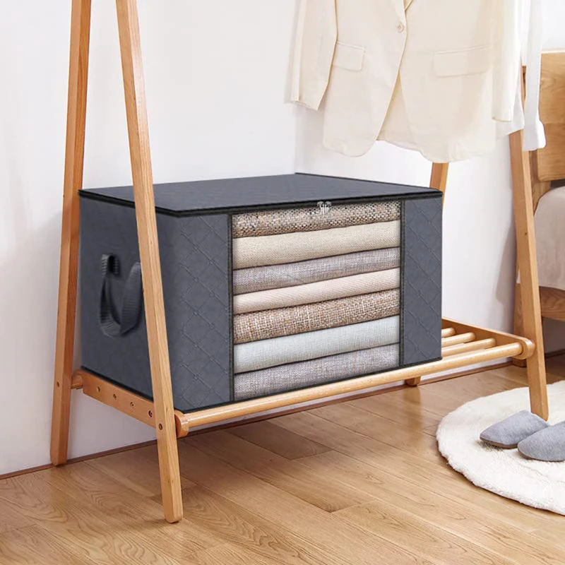 90L/60L/35L Large Clothes Storage Bags with zipper Foldable Closet Wardrobe Organizers Storage Box for Blanket Bedding Clothing