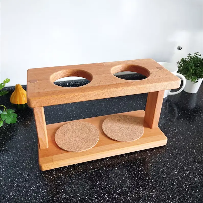 Толстая подставка для капельницы из бука 2 кофейных кружек держатель чашек фильтров