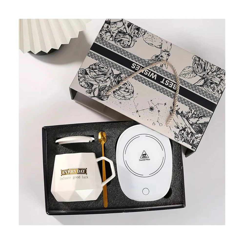 Ceramic business use 55 Degree Thermostatic Hand Automatic Heating Thermos Thermostatic Cup Gift Box Set