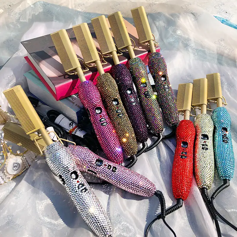 Bling Hot Comb Straightener 500 Degrees Rhinestone Electric Hot Comb