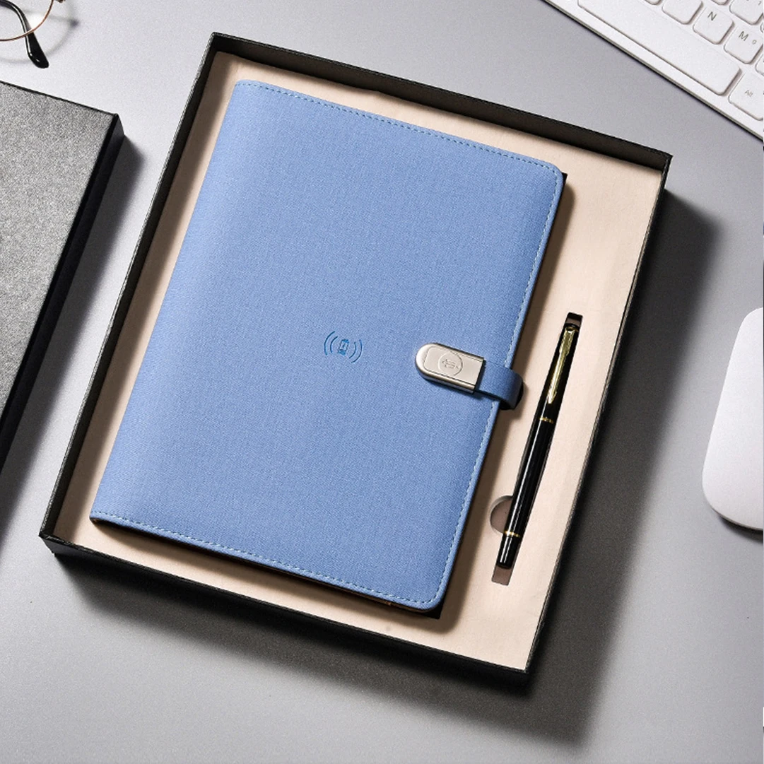 Shenzhen Custom Logo Loose Leaf Diary,8000mah 16g USB A5 Leather Multifunctional Power Bank With Wireless Charging Notebook