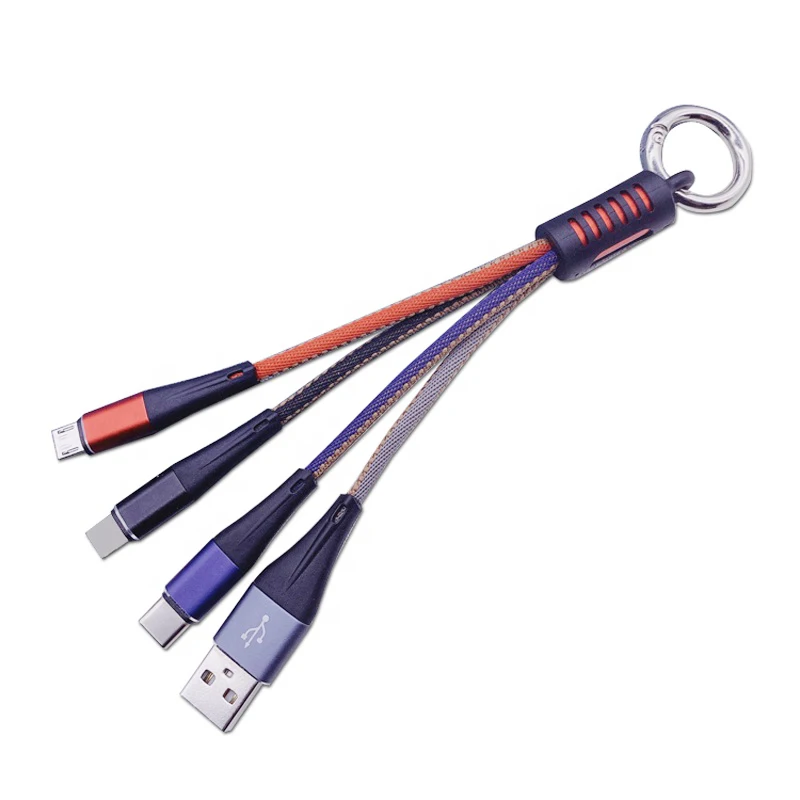 Key chain one drag three fast charging 2.4A mirc type-c three-in-one mobile phone data cable gifts 3 in 1 data line
