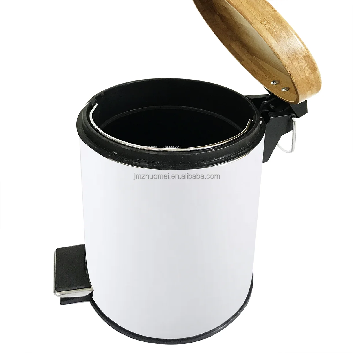 Wooden Lid 5L Mirror Body Kitchen Bathroom Trash Bin Bamboo Step Bin