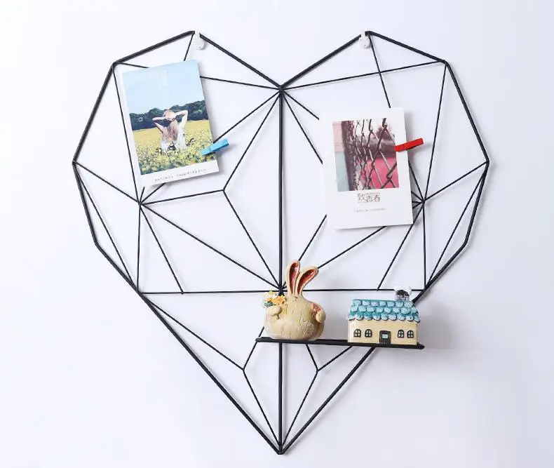 Creative iron art ins heart-shaped girl grid photo wall dormitory living room bedroom wall atmosphere layout wall decoration