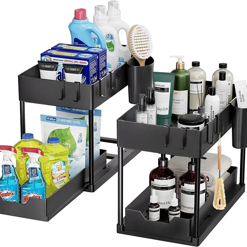 Under Sink Storage Organizer 2 Tier Drawer Multipurpose Rack Cabinet Under Sink Storage Rack Bathroom Kitchen Organizer Foldable