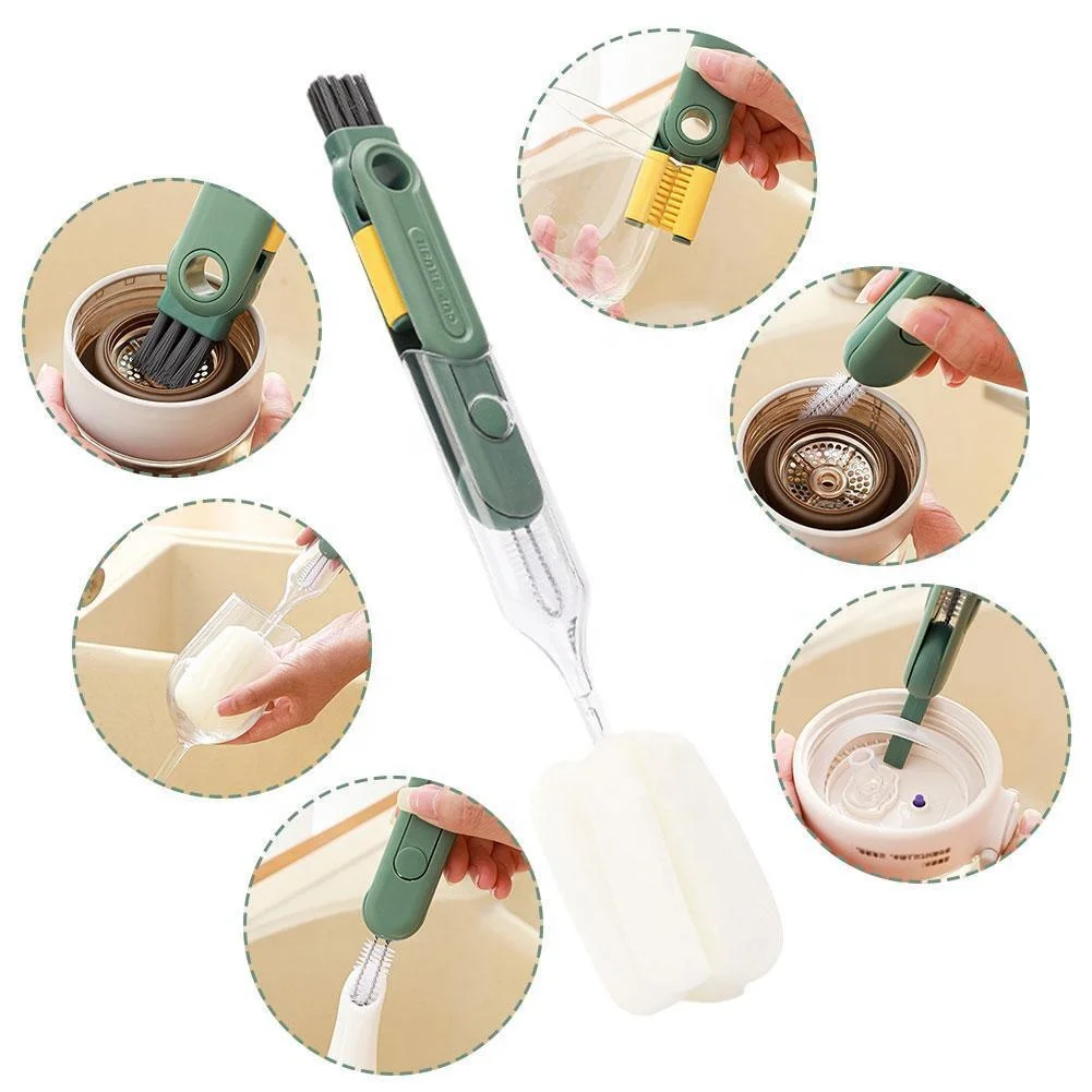 5 in1 Tiny Bottle Cup Lid Detail Brush Multifunctional Crevice Cleaning brush sponge long handle bottle cup brush