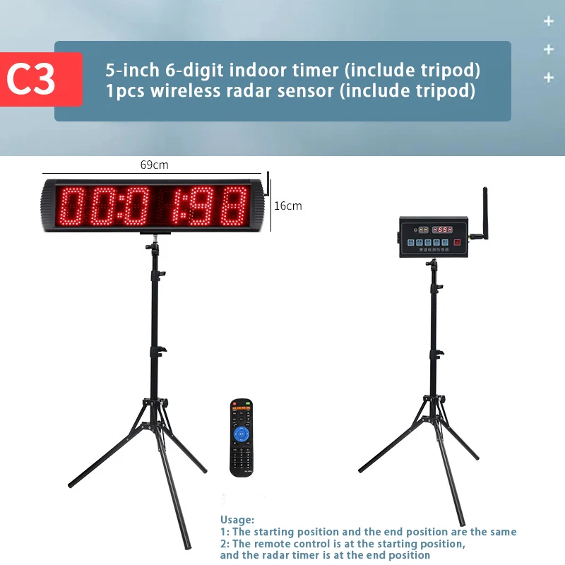 YIZHI Wireless Radar Induction Precision Timing Digital Running Speed Training Timer for Motorcycle Bicycle Marathon Racing