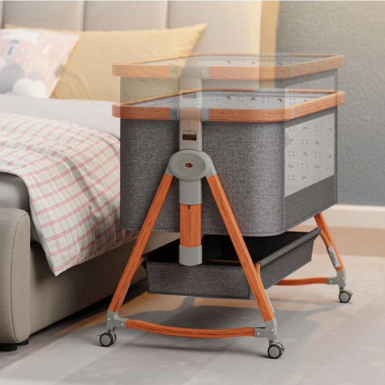Upgraded Bedside Crib With Aluminum Wooden Grain Frame Baby Swing Bassinet Baby Swing Bassinet for Baby Portable Crib Foldable