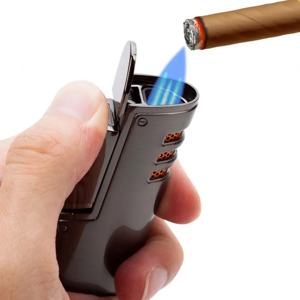  utility design promotional wholesales metal 3 triple flame torch jet cigar fluid fire refillable gas v