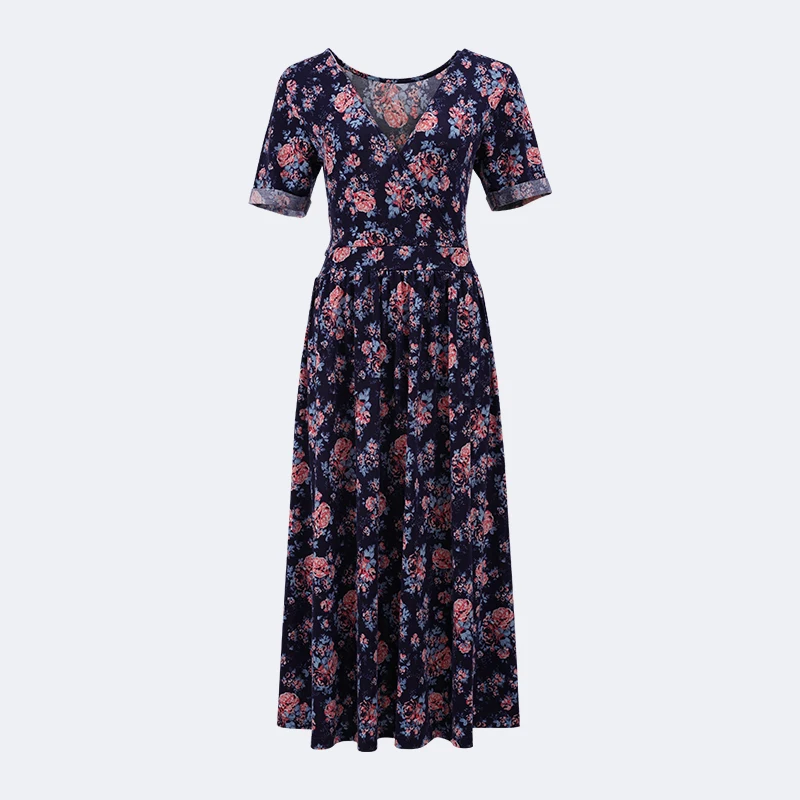 New Casual Ladies Fashion Sexy V Neck Printed Corset Floral Dress Ladies Elegant Long Dress