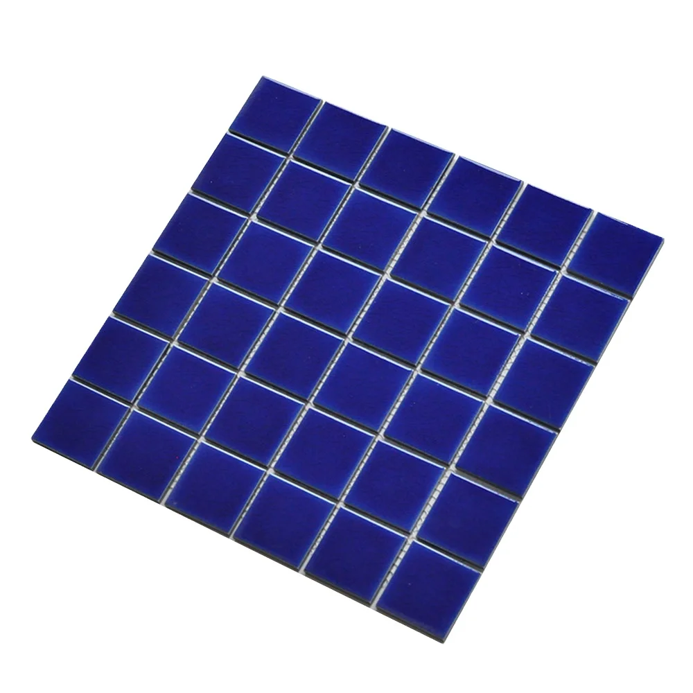 Wholesale  Square Blue Ceramic Mosaic Bathroom Glass Wall Tile Mosaic Swimming Pool Tile