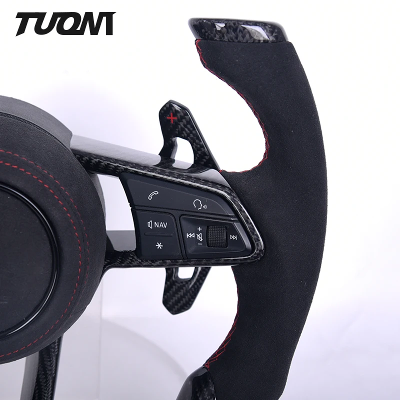 For Audi A3 A4 A5 R8 RS3 TTRS Plane Model Carbon Fiber Flat Bottom Suede Leather Steering Wheel