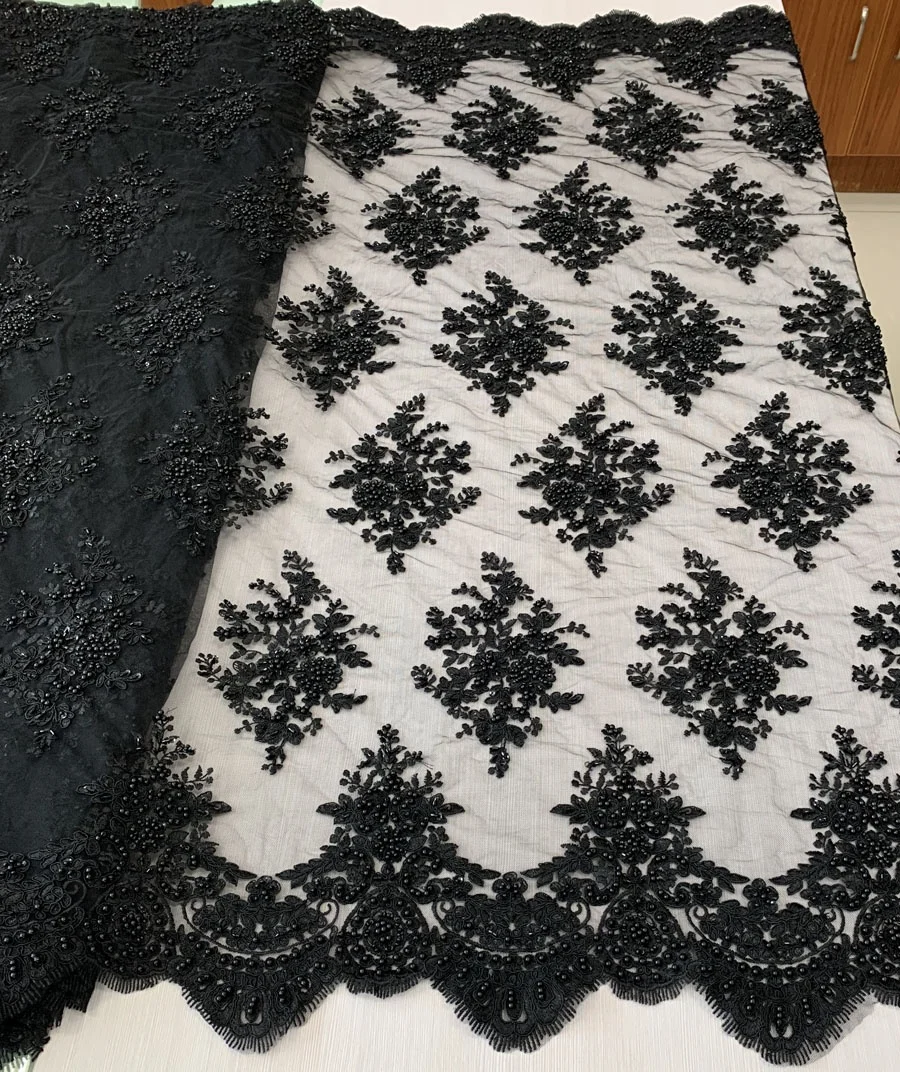high quality lace fabric embroidery hand beaded cord lace bridal fabric , best selling wholesale stock lot fabric for dress