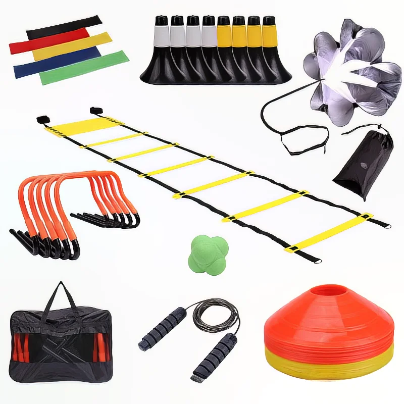Soccer Training Set Ground Spikes Collapsible Hurdles Agility Ladder Horns Logo Bucket Sensitive Reaction Ball Resistance with R