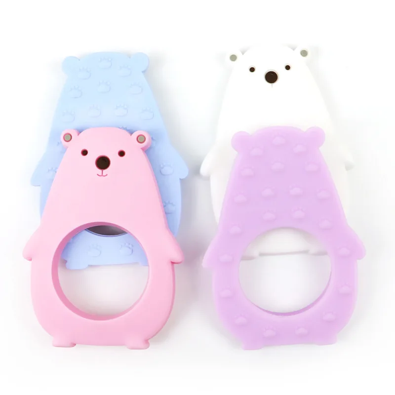 New Design Wholesale BPA Free Polar Bear Shape Teething Toy Silicone Teether Baby Teethers