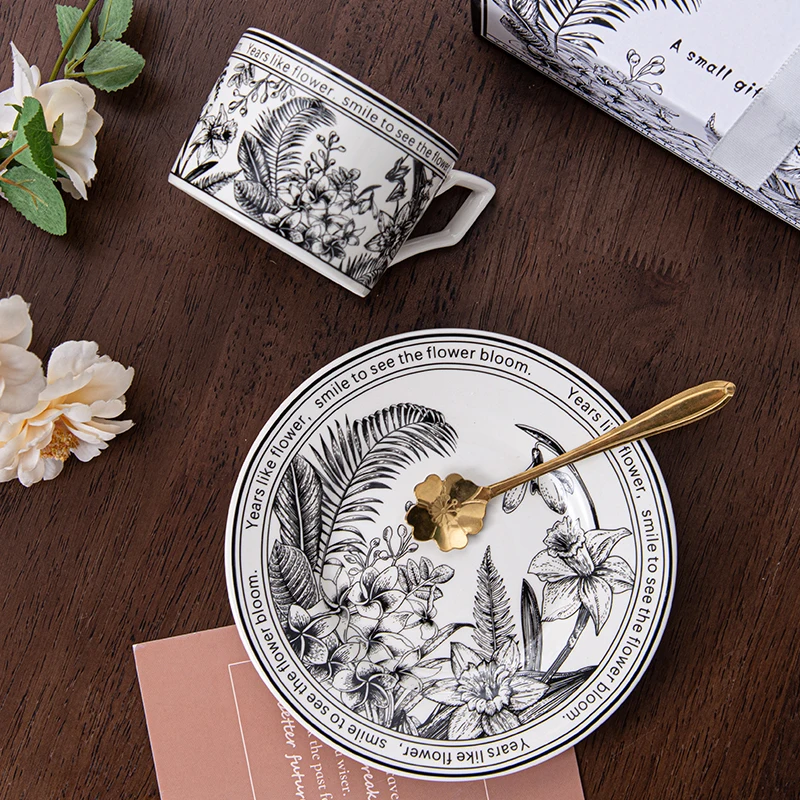 Light Luxury Style Wave Point Design Porcelain Dinnerware 200ML One Coffee Cup With Saucer Ceramic Tableware Set Gift For Guests