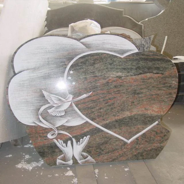 Ideal Arts Factory China Black Granite Monuments Stone Double Double Heart Tombstones Headstone Carving With Vases