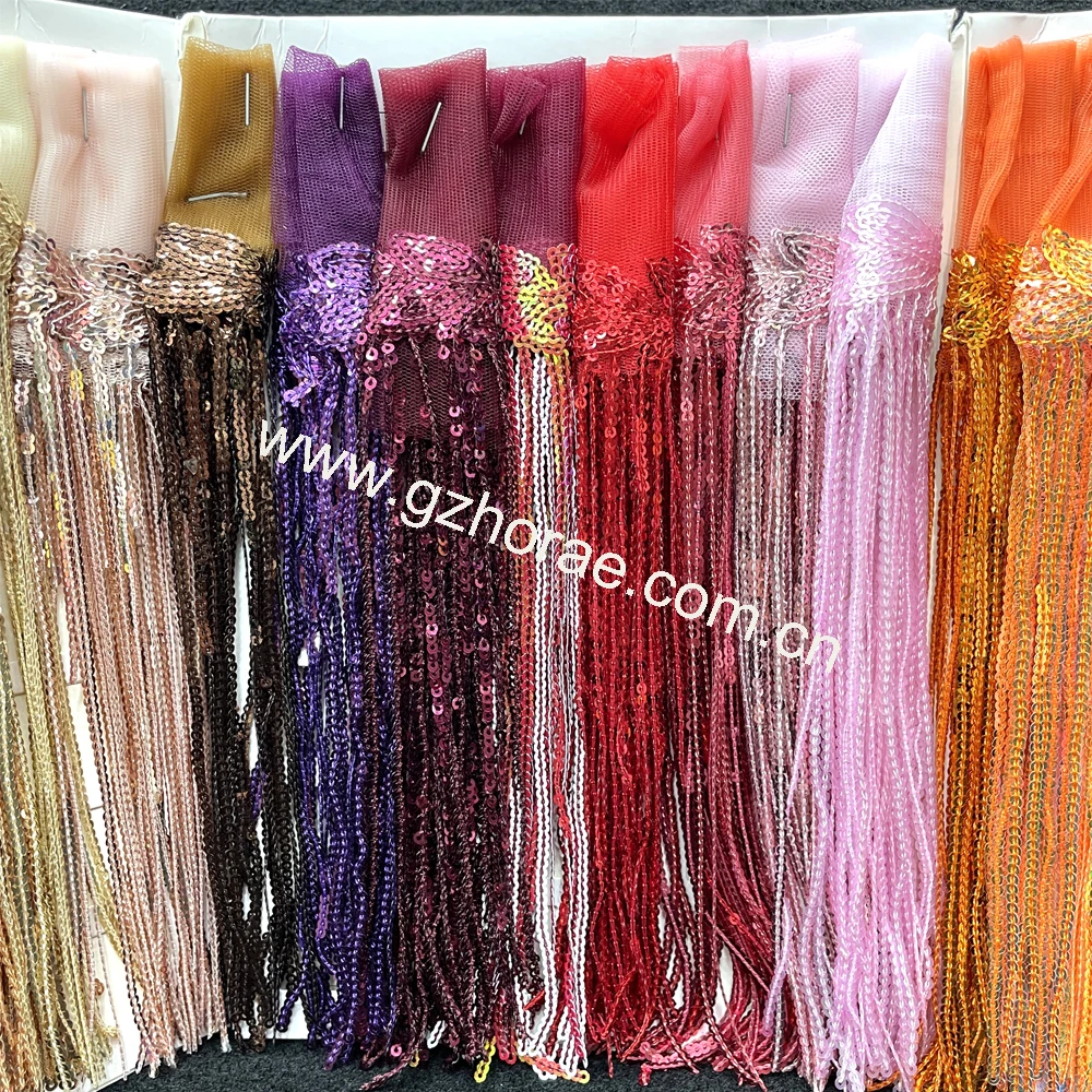 R418 wholesale luxury garment sequins fringe lace trim tassel trimming for dress