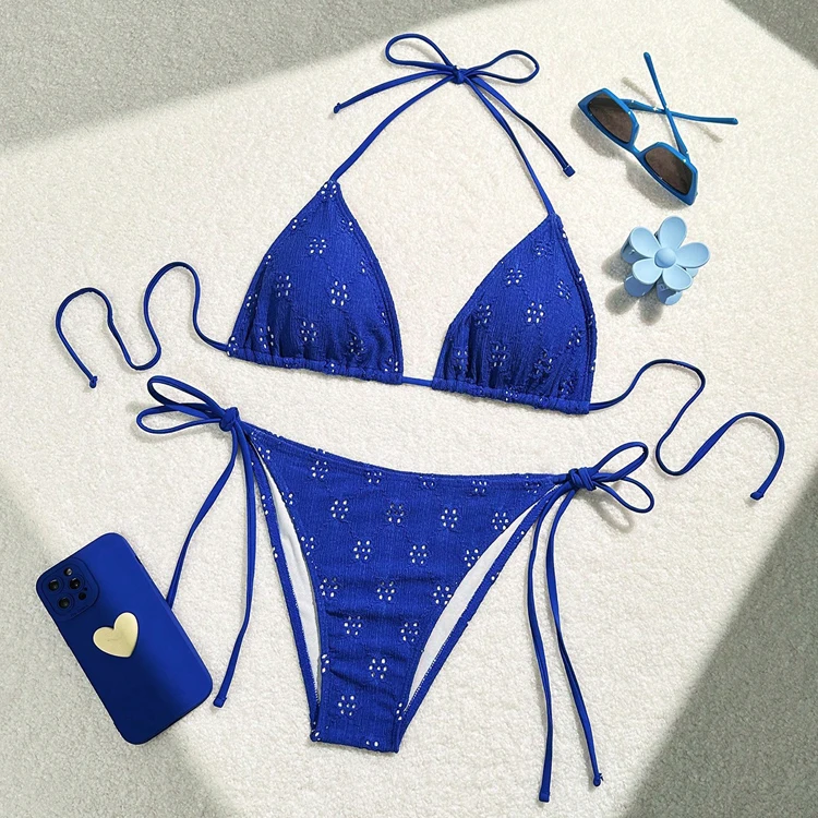 Hot Sex Mature Women Bikini Sexy Triangle Bikini v Neck Lace up Floral Bikini Swimsuit High Waisted Two Piece Wholesale