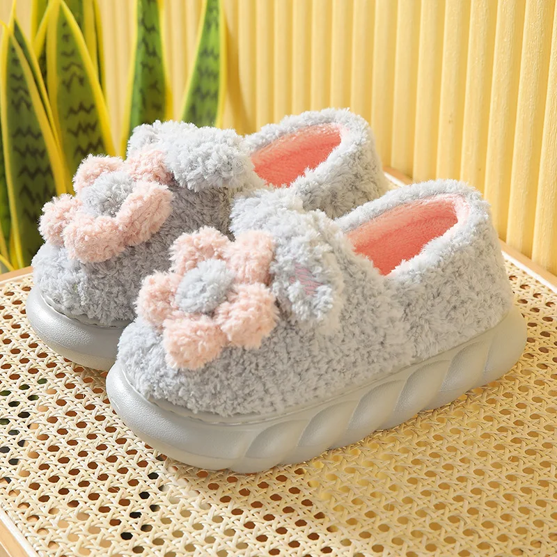 Winter New Cotton Shoes Indoor Warm Shoes Confinement Cotton Shoes Thick Sole Non-slip Bag Heel Home Slippers