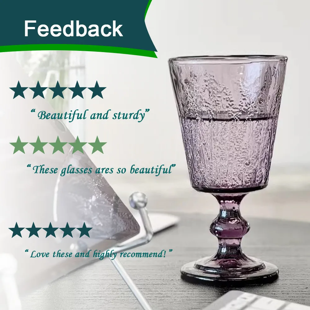 Luxury Retro Purple Glassware Colored Goblet Cups Embossed Drinking Water Glasses Goblets Custom Wedding Vintage Red Wine Glass