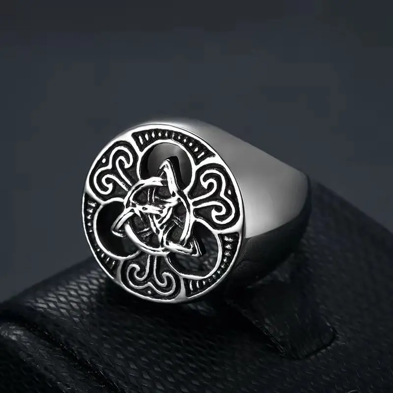 2022 Factory Retro Stainless Steel Hollow Couple Ring Jewelry Nordic Viking Irish Celtic Knot Ring for Women Men