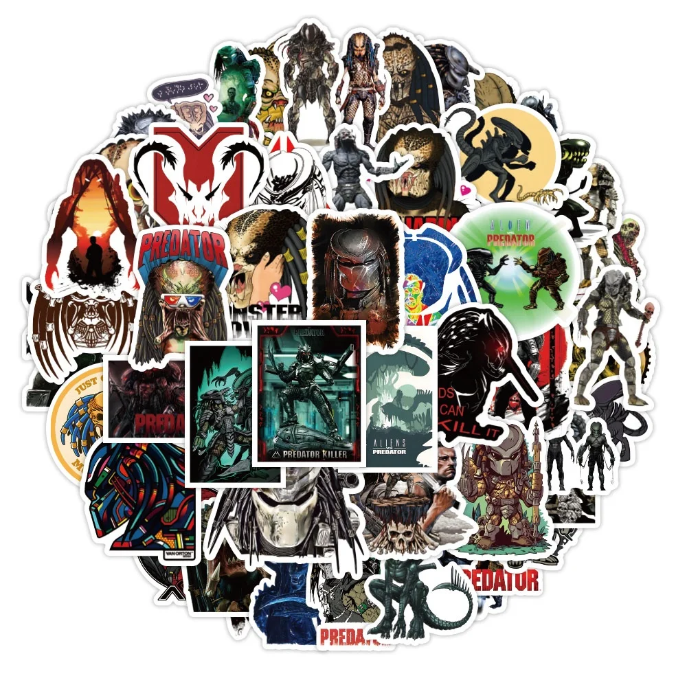 50Pcs American Science Fiction Movie TV Predator Stickers Pack custom PVC Wall Phone Decorative Waterproof Die cut Alien Sticker