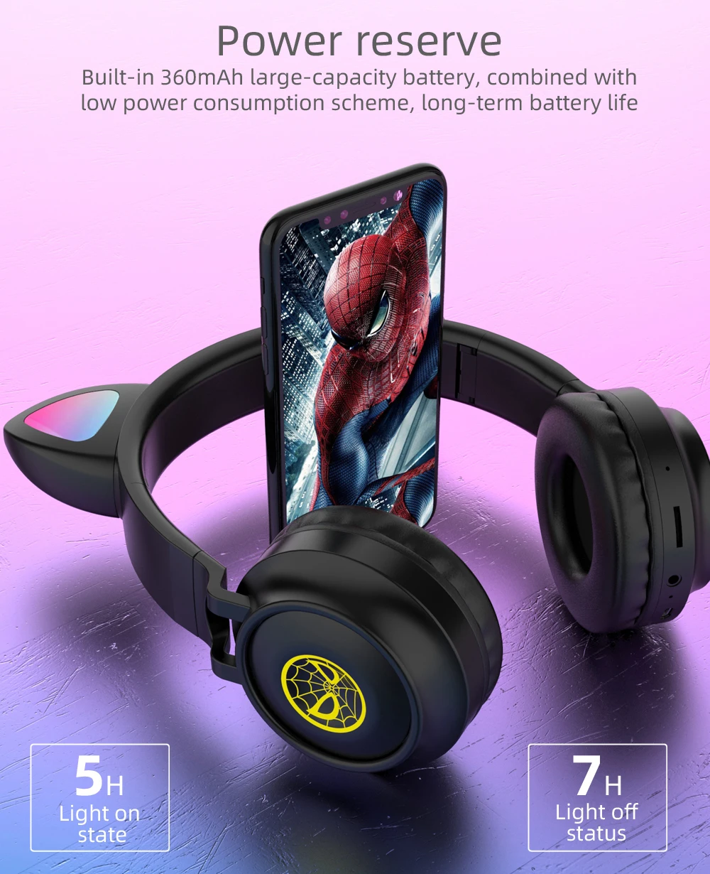 Factory Hot Sales LED Cat Ears Headset Gaming Cute Style Live Noise Cancelling Wireless Headset Earphones