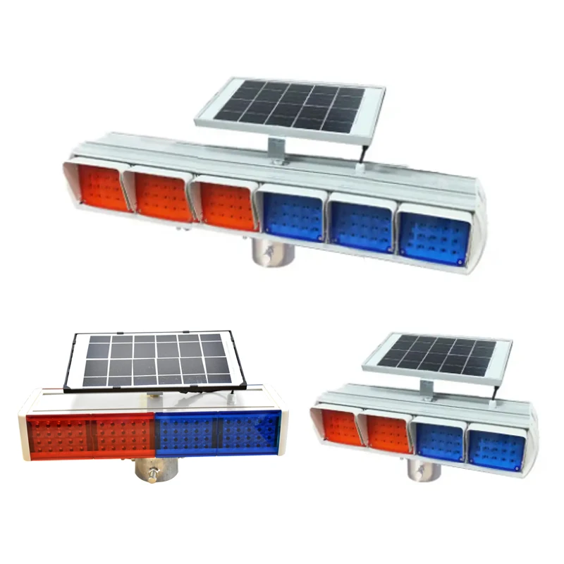 Solar powered blue red LED light danger warning high brightness traffic flash construction light