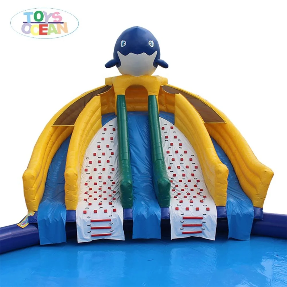 commercial grade outdoor inflatable dolphin water slide with big water pool for ground