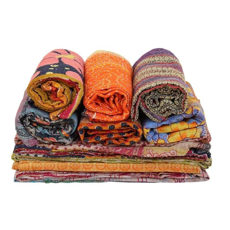 Handmade Bedspread Kantha Quilt Indian Reversible Kantha Cotton Fabric Handmade Patchwork Bed Quilt 100% Cotton For Home,Hotel