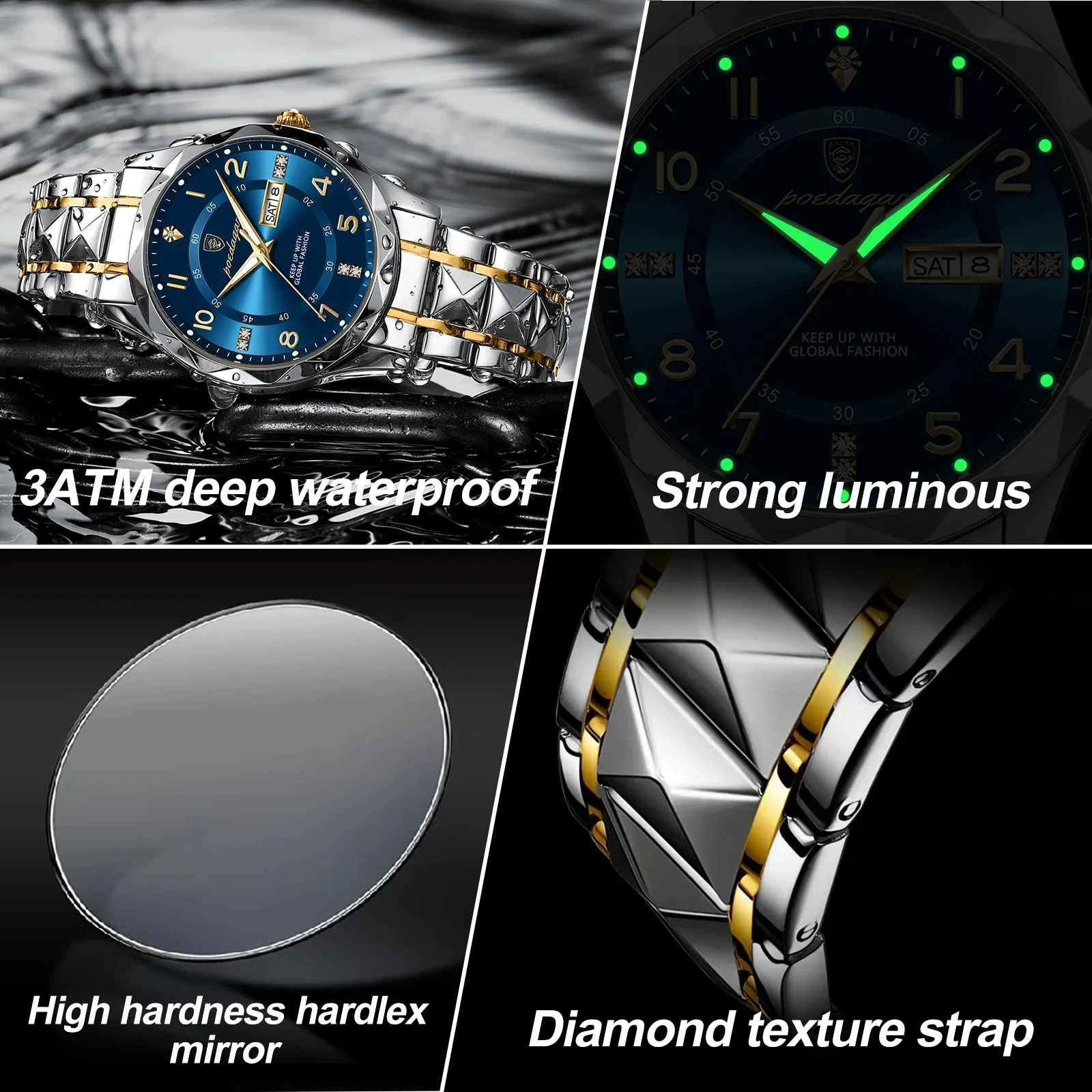 New Fashion POEDAGAR 858 Business Men Watch Quartz Sports Waterproof Watches Luminous Chronograph Man Stainless Steel Watches