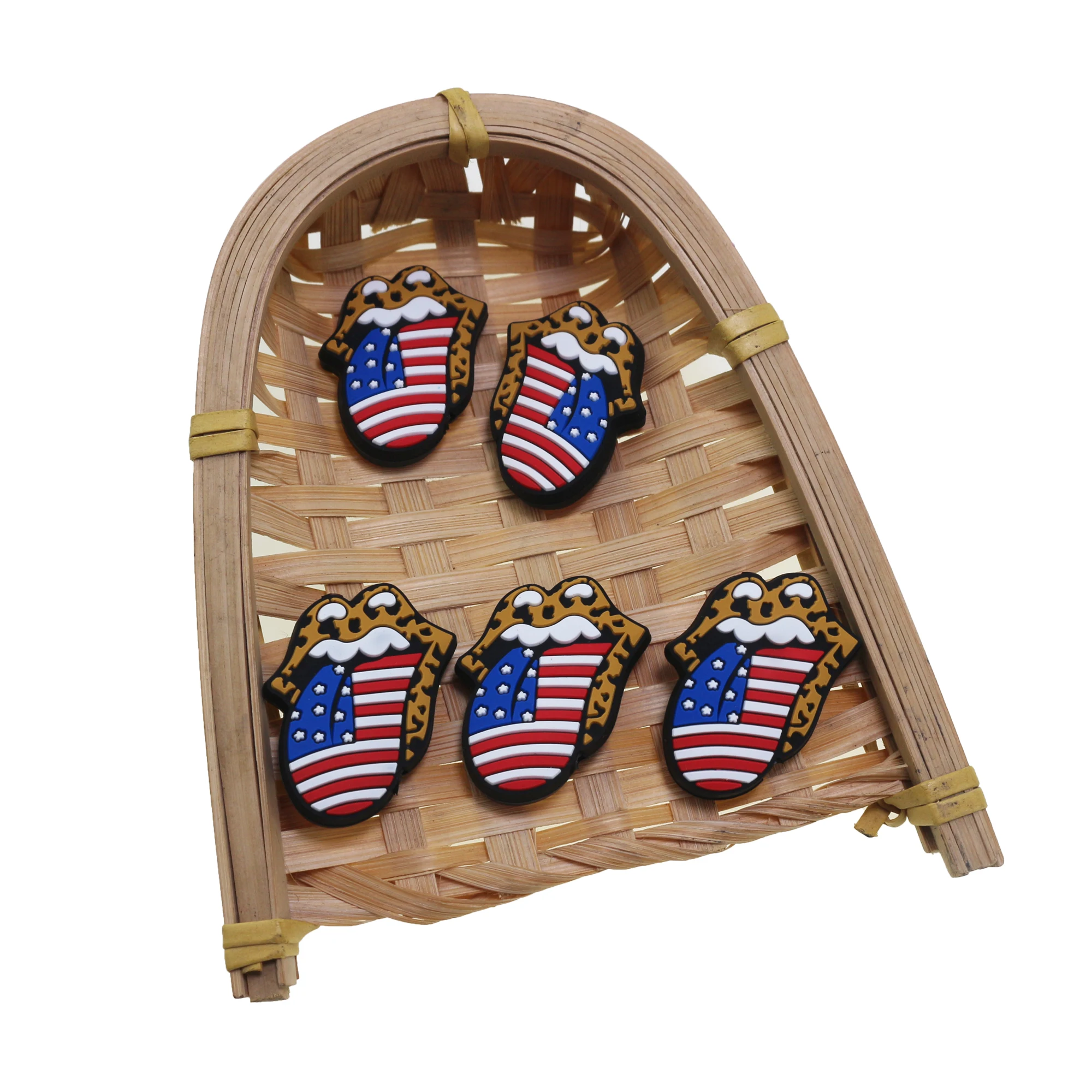 New 2022 Food Grade Cute American Flag Shaped Baby Teething Leopard Cheetah Focal silicone Beads